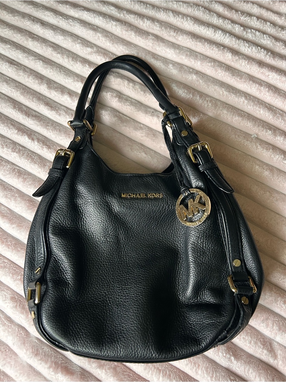 Michael Kors Black Pebbled 100% Leather Hobo with Gold Hardware